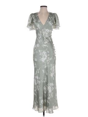 Reformation Vida Green Floral V-Neck Maxi Dress